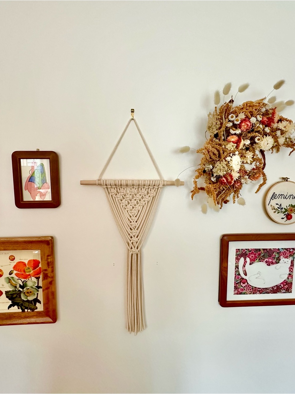 Hand Crafted Cream Macramé Triangle Wall Hanging